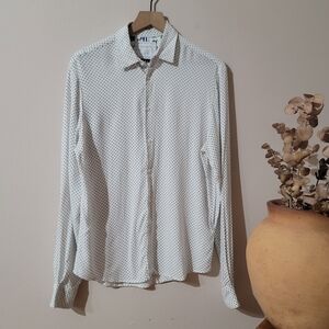 Denim & Flower Ricky Singh Geometric Polka Dot Button-Up Sz M Preppy Old Money